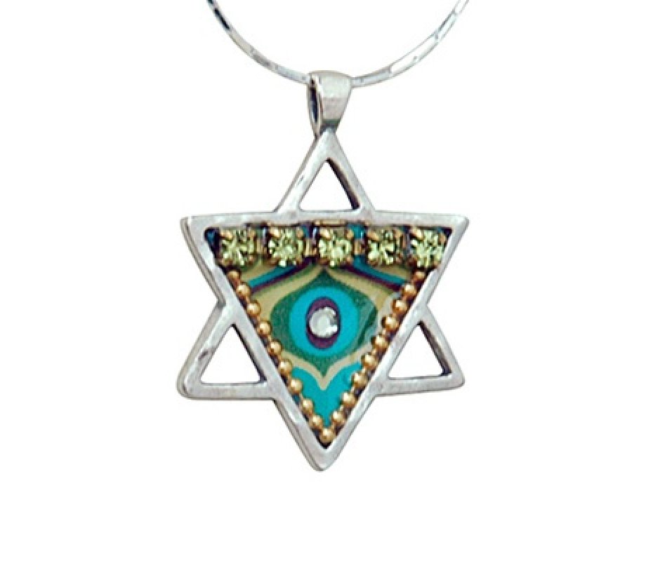 Iris Design Handmade Sterling Silver Beaded Star of David Pendant Necklace
