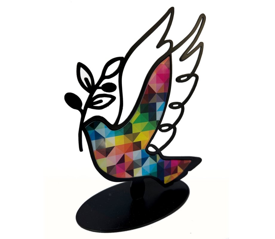 Iris Design Table or Shelf Sculpture - Colorful Dove of Peace with Olive Leaf