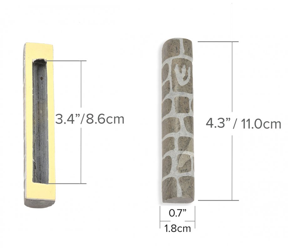 Jerusalem Stone Mezuzah Case with Western Wall Image, Gray and White - 4.3
