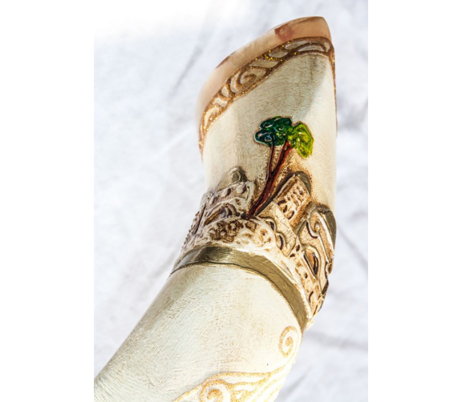 Jumbo Yemenite Hand Painted Shofar - Jerusalem with Olive Tree