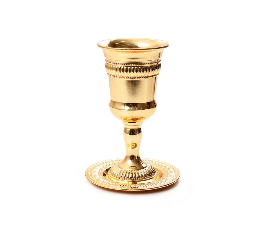 Kiddush Cup on Stem with Regency Design - Gold Color