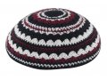 Knitted Kippah with Black, White and Maroon Stripes - Option for Sizes