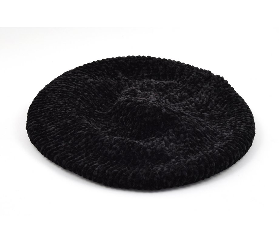 Knitted Women's Snood Beret with Inner Elastic Drawstring - Black