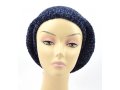 Knitted Women's Snood Beret with Inner Elastic Drawstring - Blue with Silver