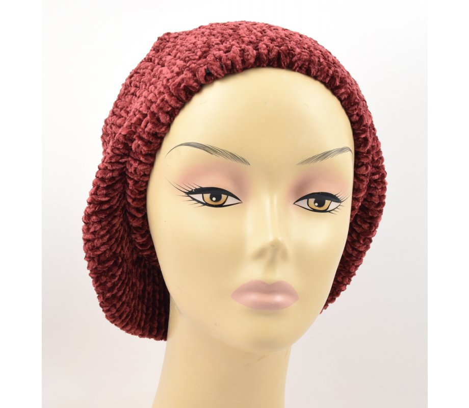 Knitted Women's Snood Beret with Inner Elastic Drawstring - Maroon