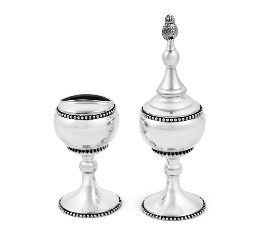 Large Sterling Silver Havdalah Set - Beaded Design