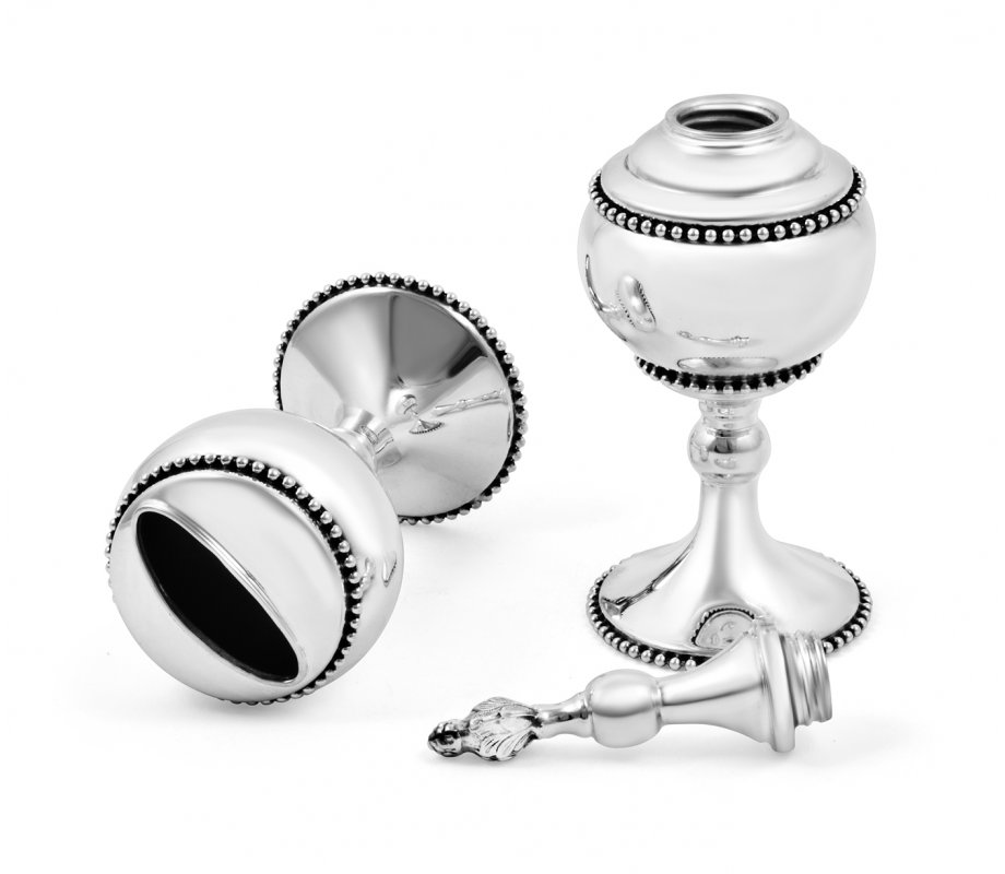Large Sterling Silver Havdalah Set - Beaded Design