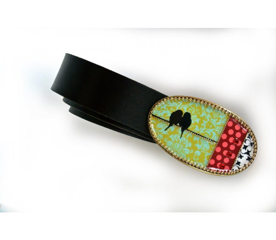 Leather Belt with Enamel Bird Buckle by Iris Design