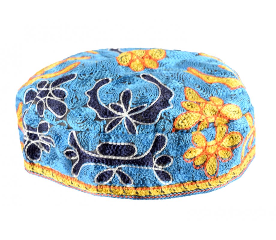 Light Blue Bucharian Hand Embroidered Kippah
