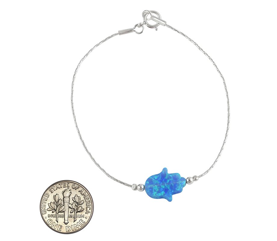 Light Blue Opal Hamsa Silver Bracelet