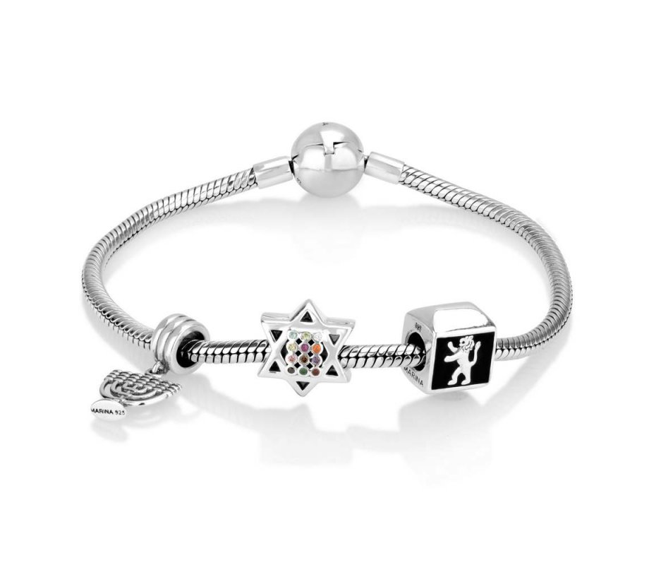 Lion of Judah, Star of David and Menorah Charm Bracelet