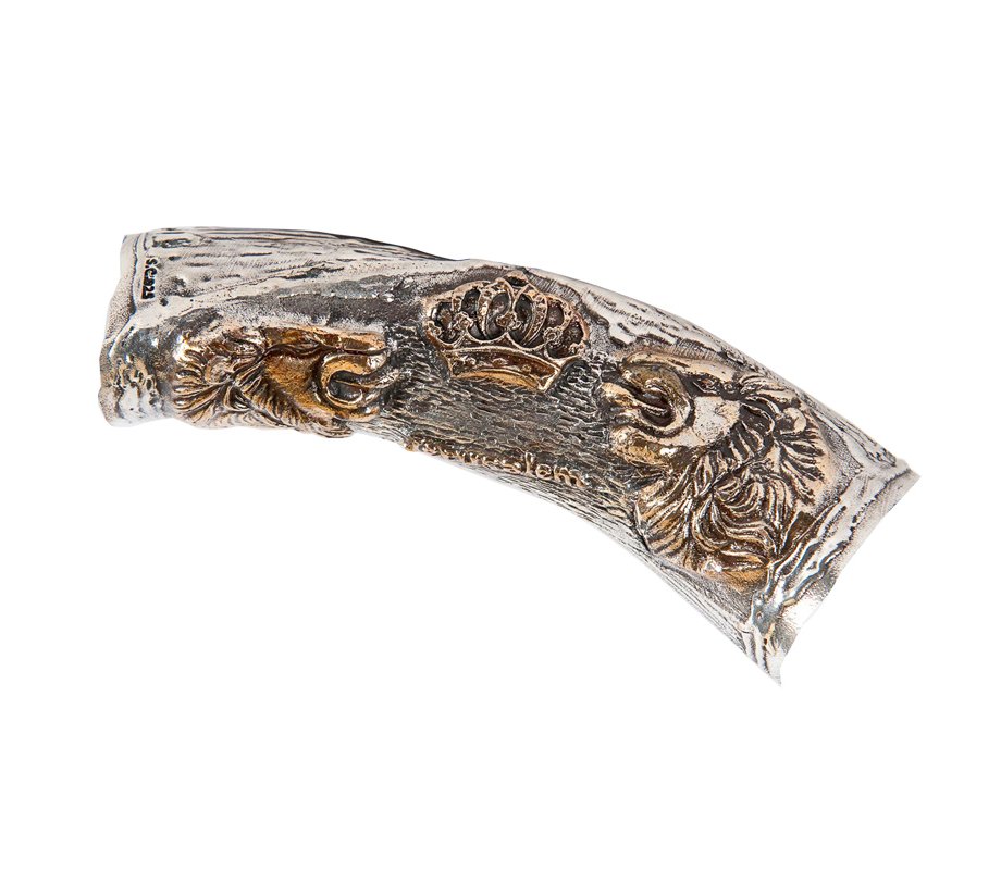 Lion of Judah with Crown Silver Decorated Yemenite Shofar
