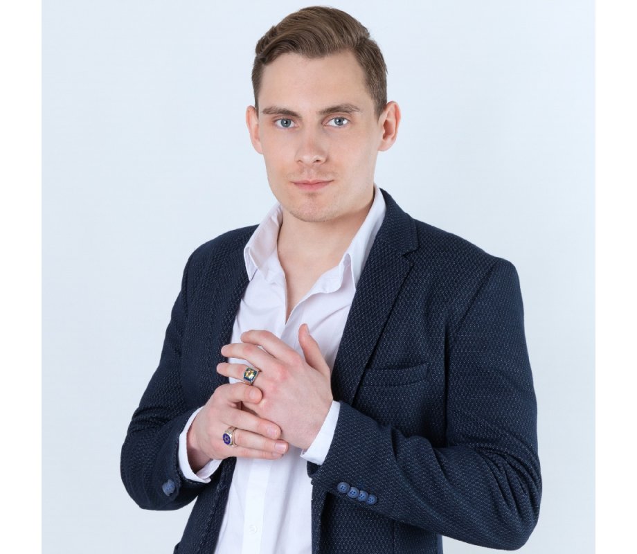 Man's Sterling Silver and Gold Plated Ring with Star of David on Blue Enamel