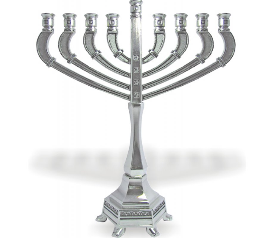 Metal-Nickel Chanukah Menorah with Decorative Silver Stones - Candles Only