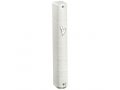 Metallic Look Mezuzah Case with Narrow White-Silver Stripes - Silver Shin