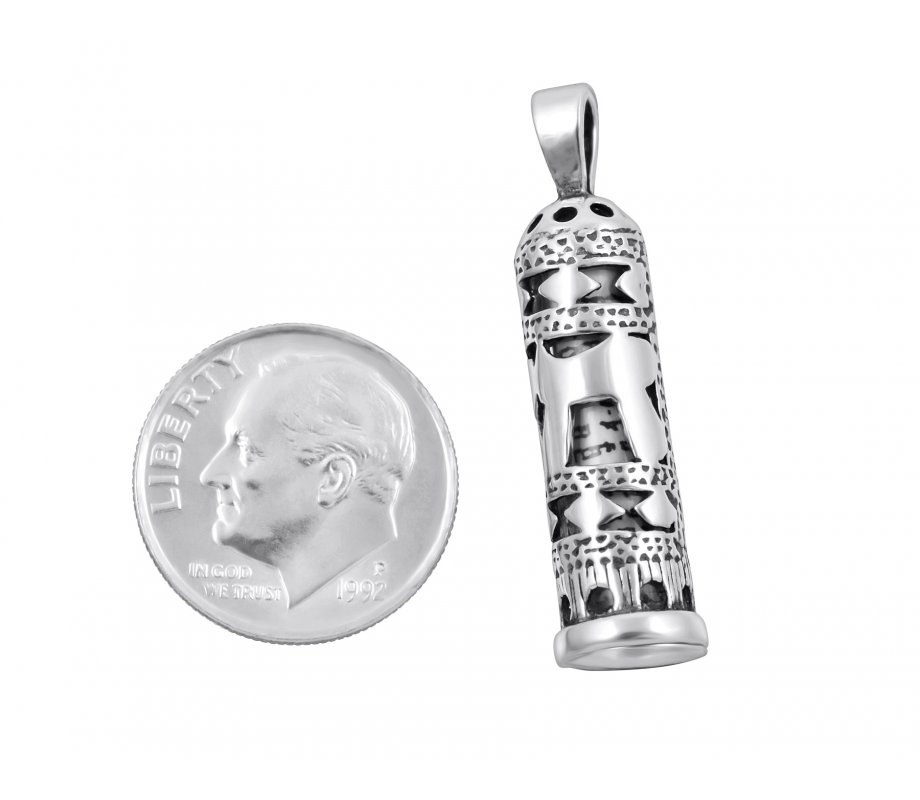 Mezuzah Necklace Hebrew Chai Pendant Sign of Life in Sterling Silver