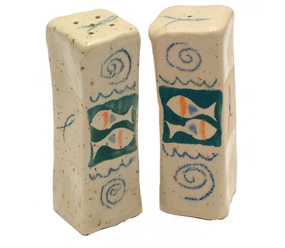 Michal Ben Yosef Handmade Ceramic Salt and Pepper Set - Colorful Fish Design