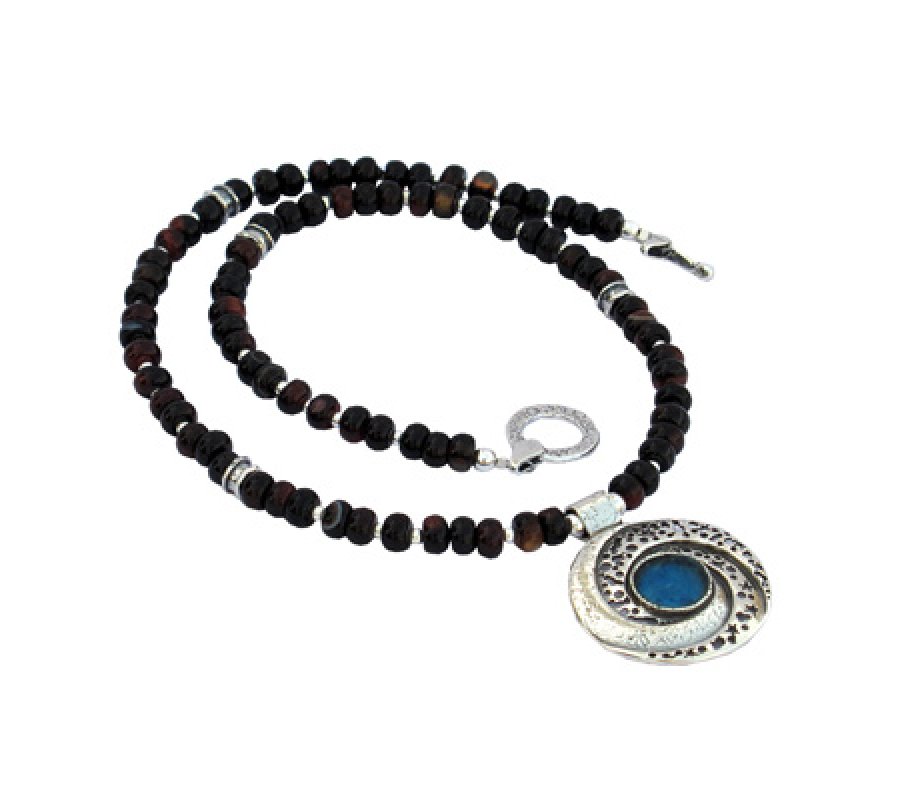 Michal Kirat Black Onyx Necklace with Roman Glass Pendant - Galaxy Setting