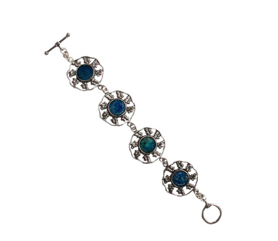 Michal Kirat Bracelet, Sterling Silver Walking on Water Design with Roman Glass