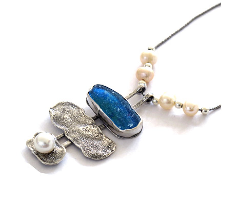 Michal Kirat Freshwater Pearl and Roman Glass Necklace - Three-Piece Pendant