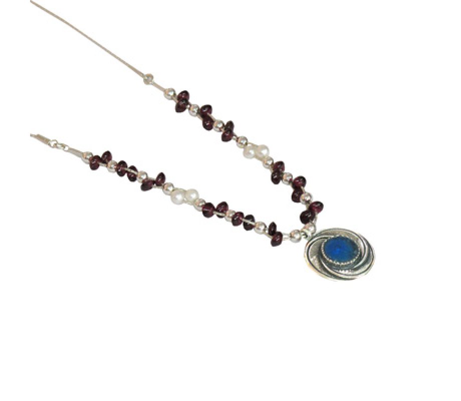 Michal Kirat Roman Glass Silver Necklace - Garnet Beads and Freshwater Pearls