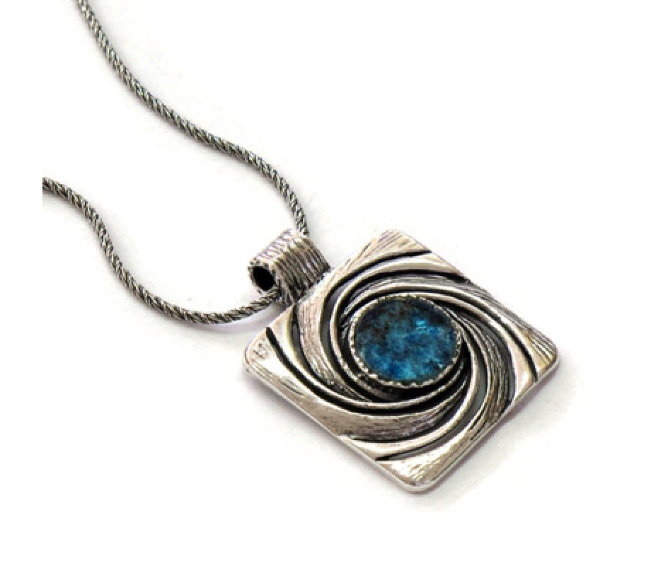 Michal Kirat Roman Glass Silver Necklace with Flowing Spiral Wave Design