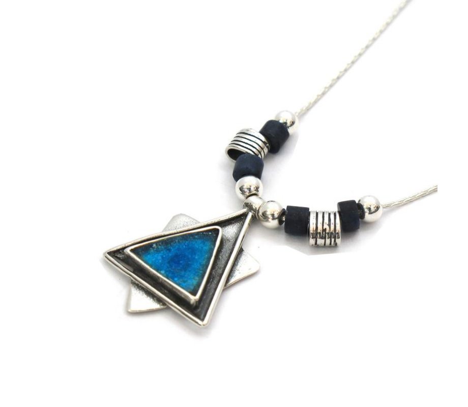 Michal Kirat Silver Necklace with Roman Glass Star of David and Demorterite Beads