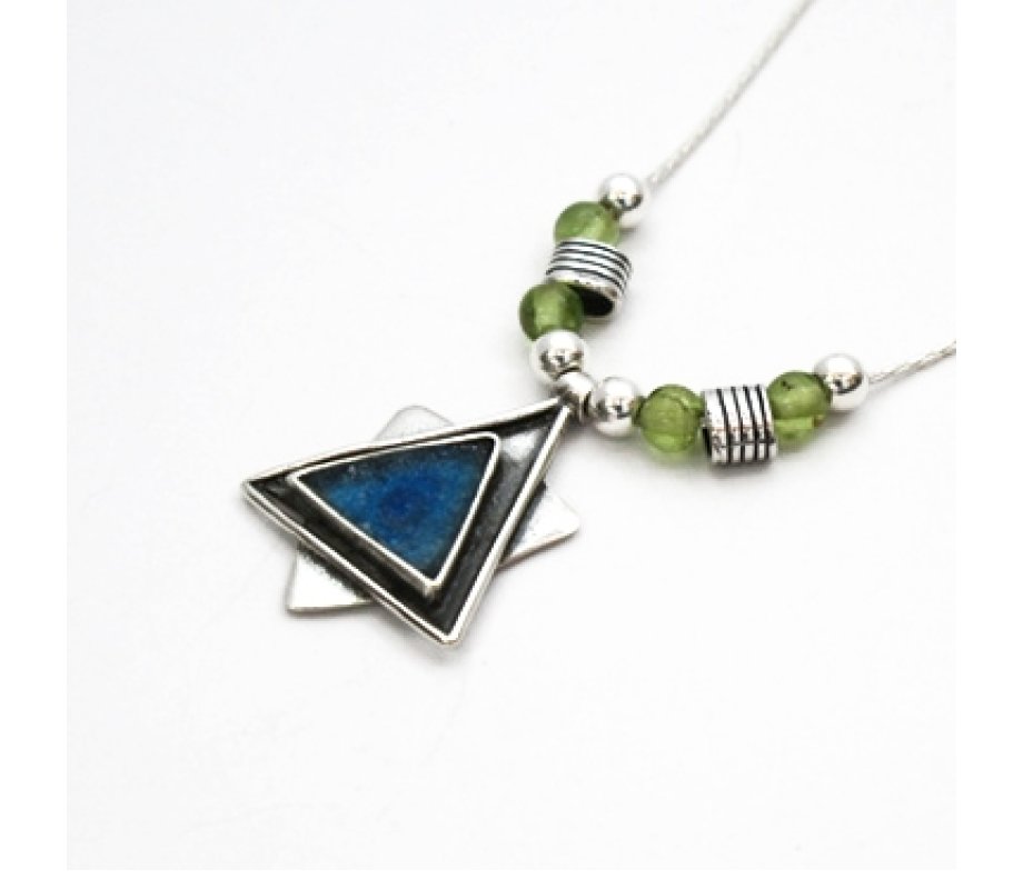 Michal Kirat, Silver Necklace with Roman Glass Star of David and Peridot Beads