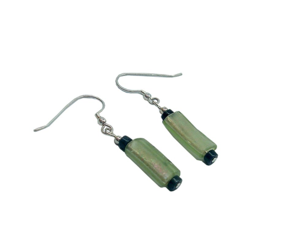 Michal Kirat Sterling Silver Drop Earrings, Roman Glass and Dumortierite Beads