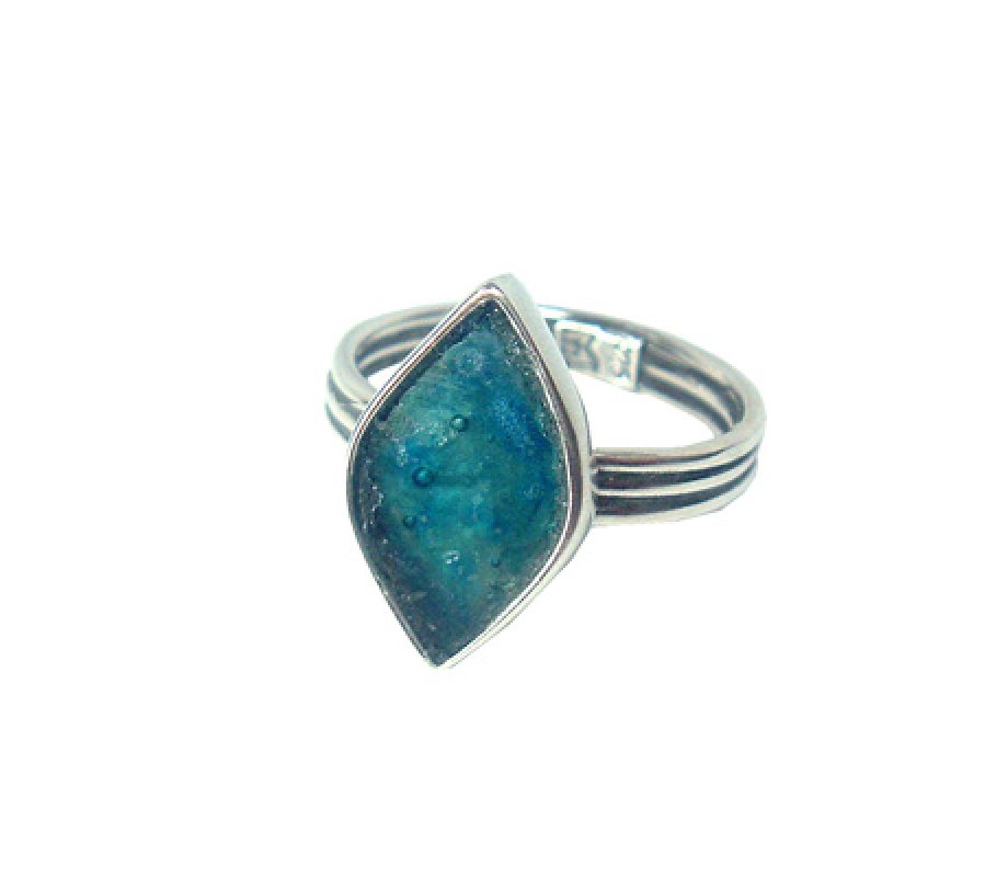 Michal Kirat Sterling Silver Ring, Marquise Shape Roman Glass - Adjustable Band