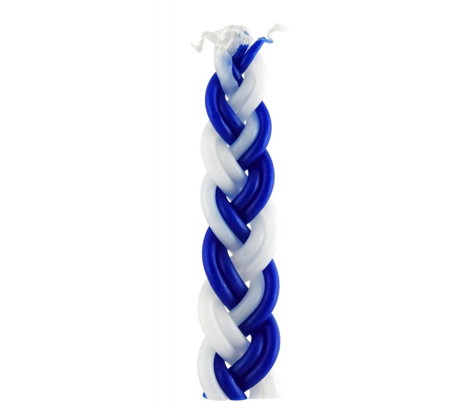 Mini Two in One, Braided Blue and White Havdalah Candle with Small Spice Box