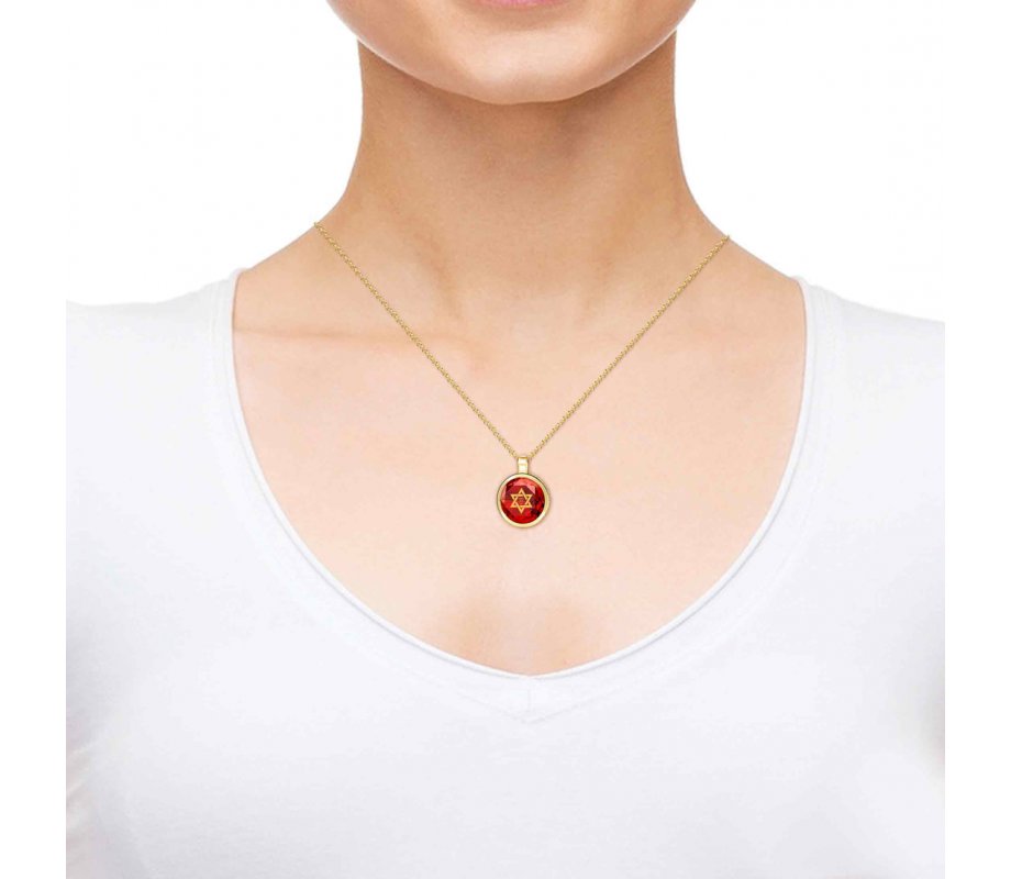 Nano Jewelry Gold Plated Star of David Jewelry with Shema Yisrael Prayer - Red