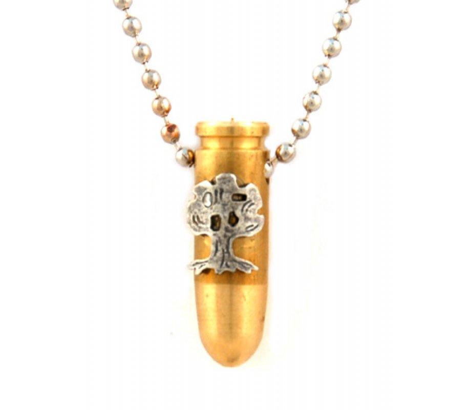 Necklace, Bronze Israeli Army Bullet Pendant with Golani Tree Emblem - Ball Chain