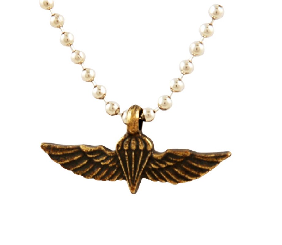 Necklace, Israeli Army Paratroopers Insignia Bronze Pendant - Ball Chain