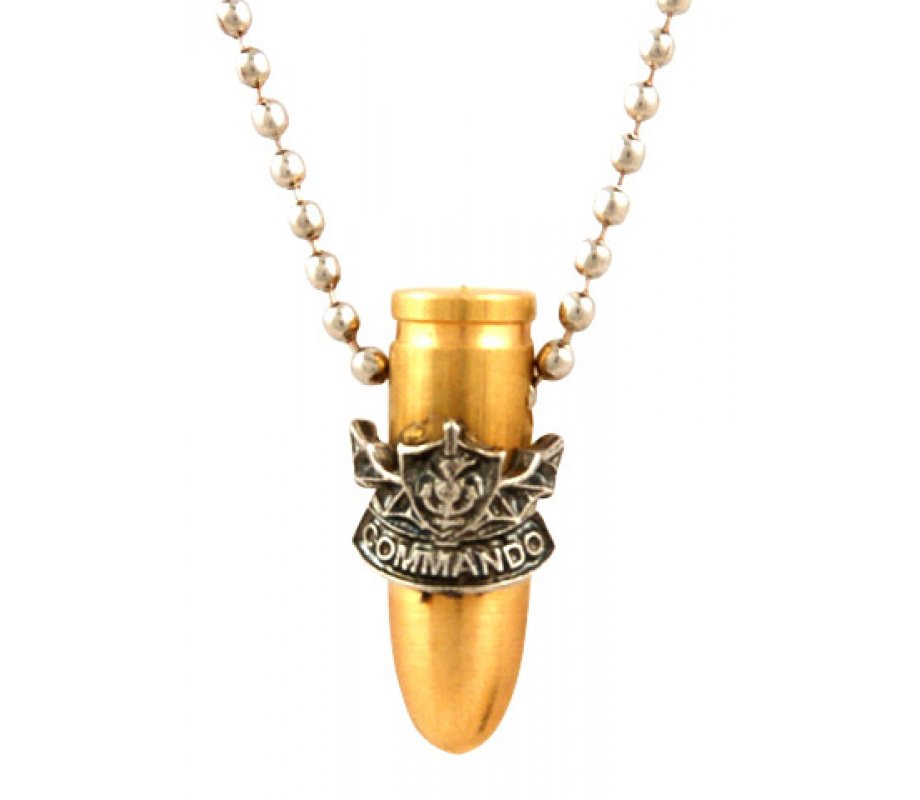 Necklace with Israeli Army Bullet Bronze Pendant, Commando Symbol - Ball Chain