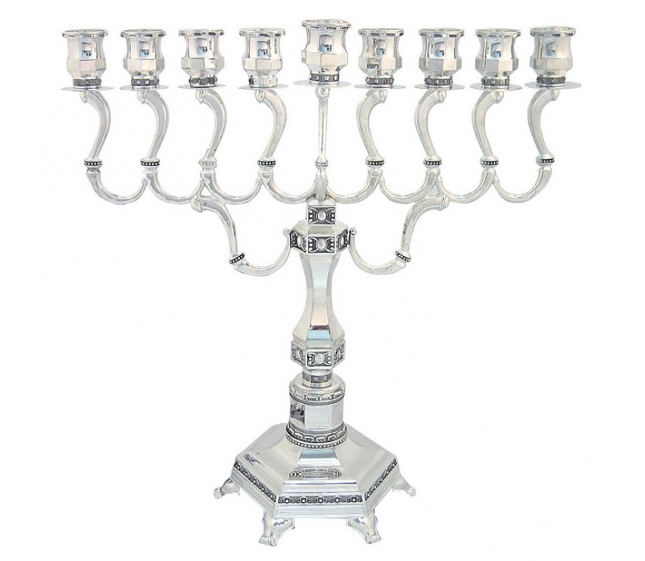 Nickel Plated Chanukah Menorah with Graceful Branches - 11 Inches Height