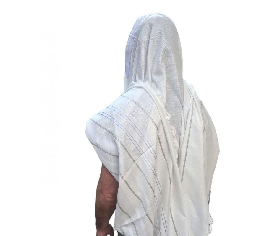 Noam Acrylic Non-Slip Lightweight Tallit Prayer Shawl – Silver and White Stripes