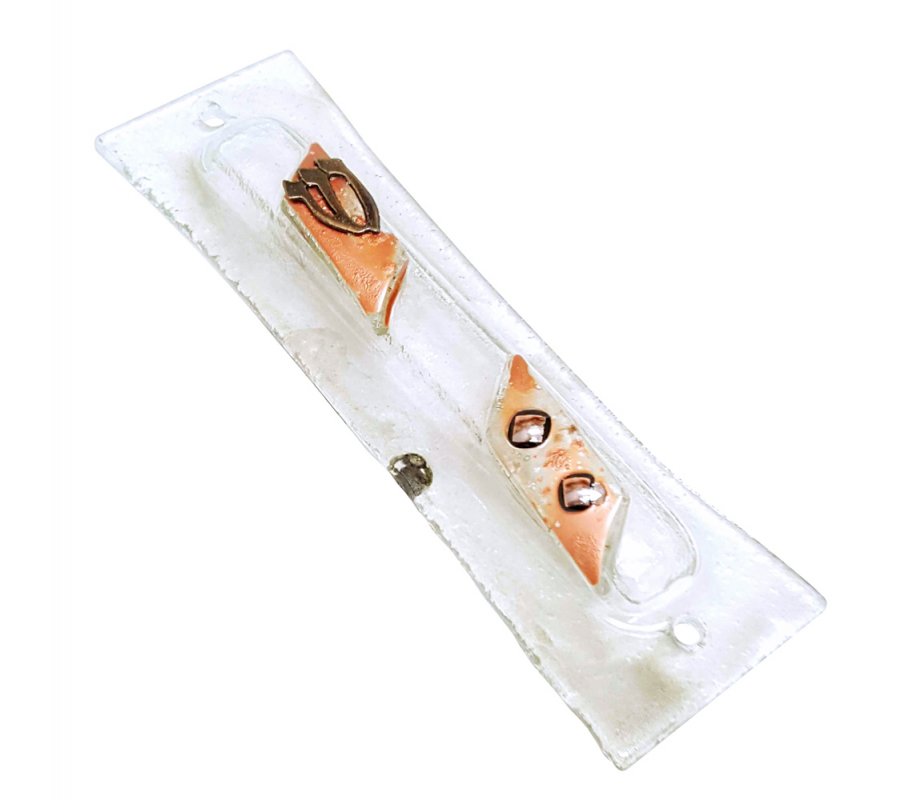 Opaque Glass Mezuzah Case Decorative Elements Pewter Shin - Brass Brown