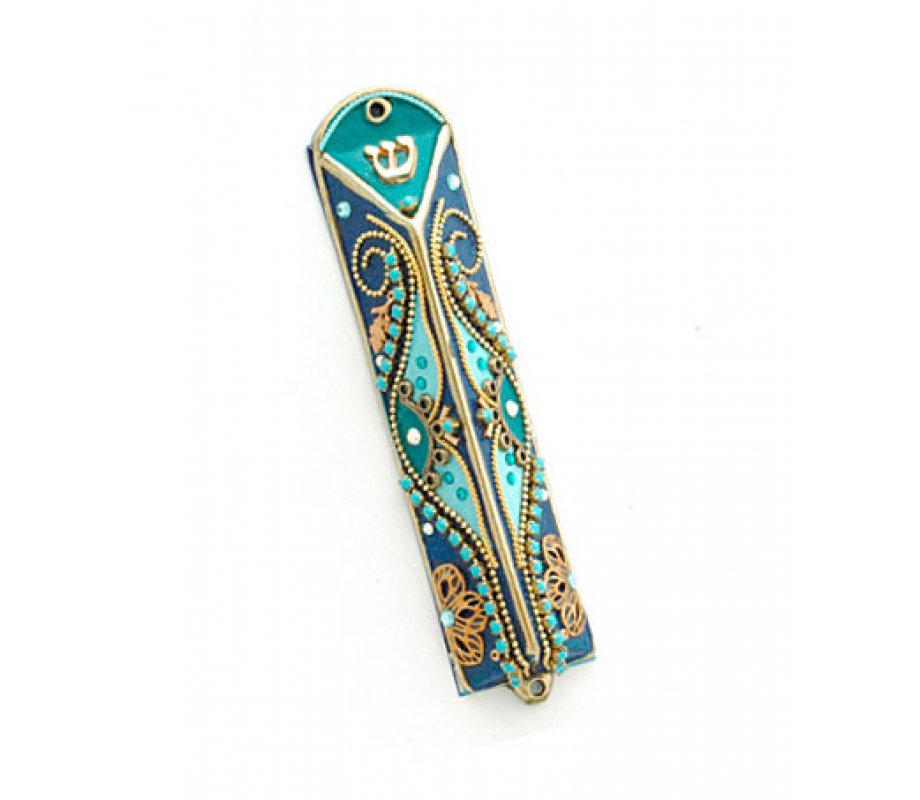 Oriental Design Triangular Mezuzah Case by Shahaf