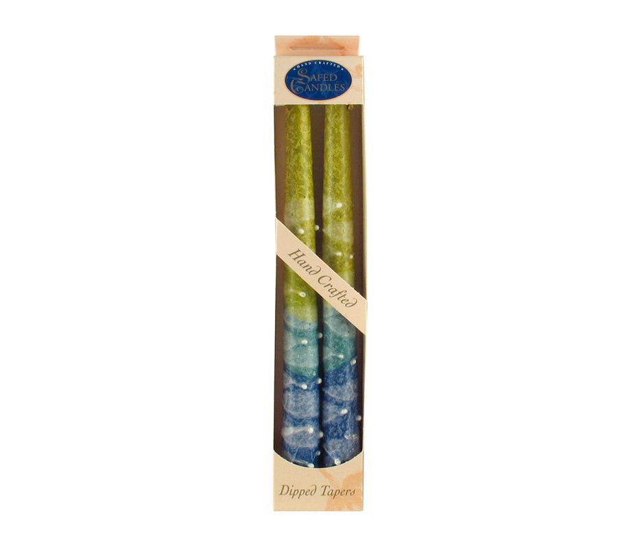 Pair of Galilee Handcrafted Decorative Taper Candles - Blue and Aqua-Yellow