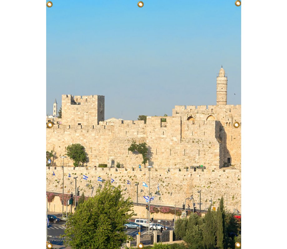 Panoramic Jerusalem Old City Walls Sukkah Single-Wall Panel 6 ft Width