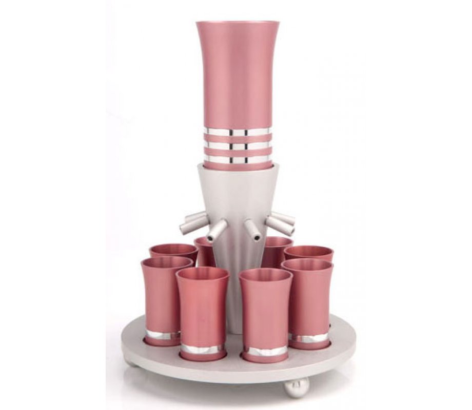 Pastel Pink Agayof Kiddush Fountain with Eight Cups