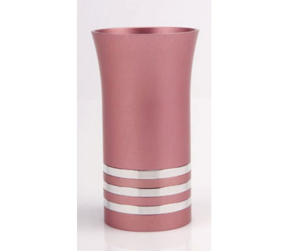 Pastel Pink Kiddush Cup with Silver Stripes - Agayof