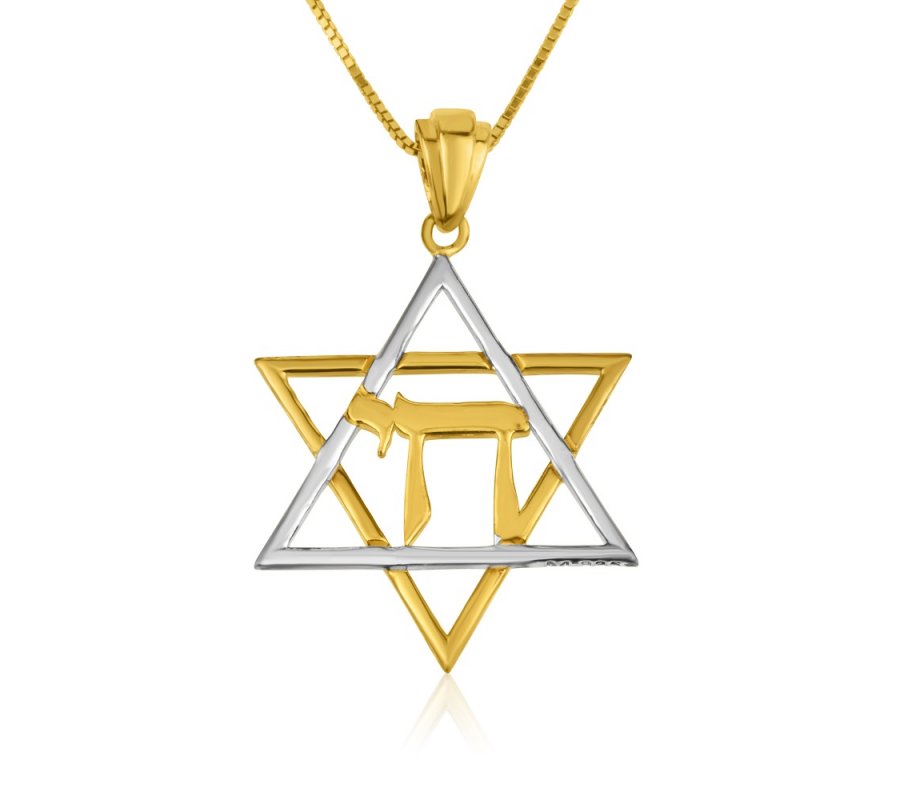 Pendant Necklace, Sterling Silver and Gold Plated Star of David with Chai Letters