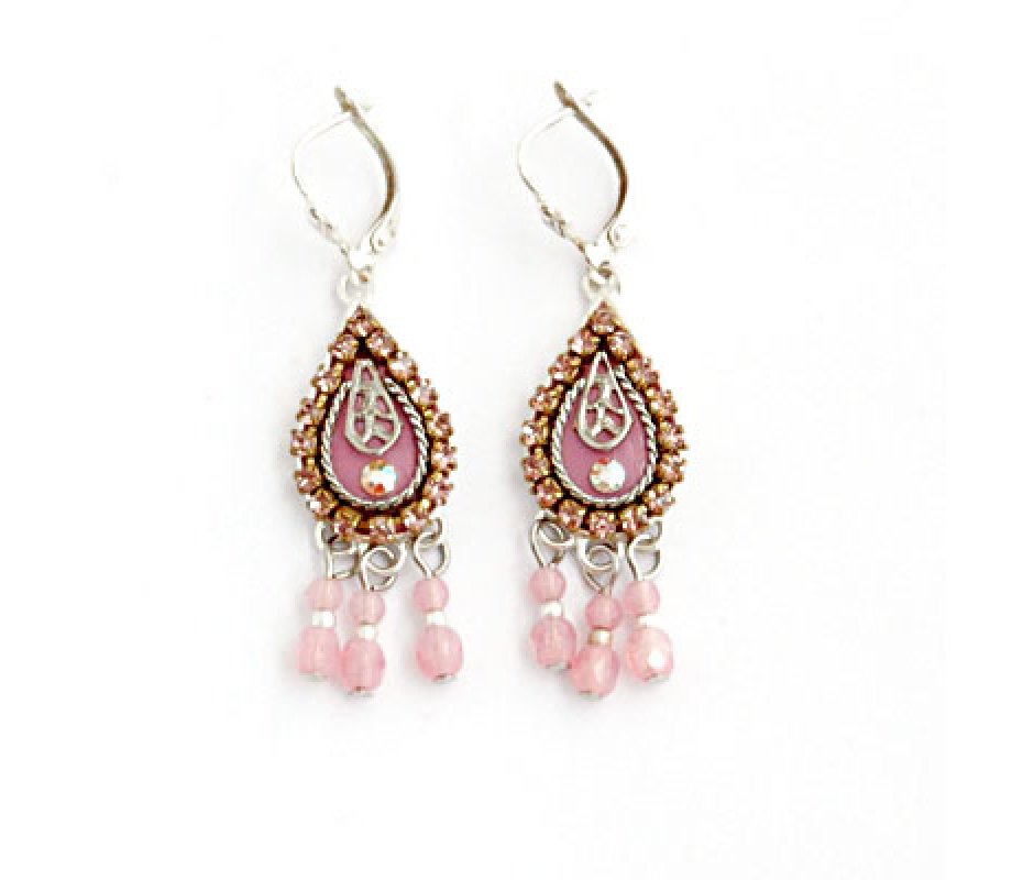 Pink Bead Oriental Earrings by Ester Shahaf