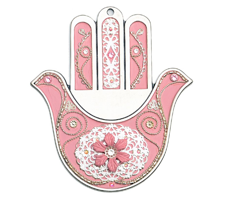 Pink Dove Wall Hamsa by Ester Shahaf