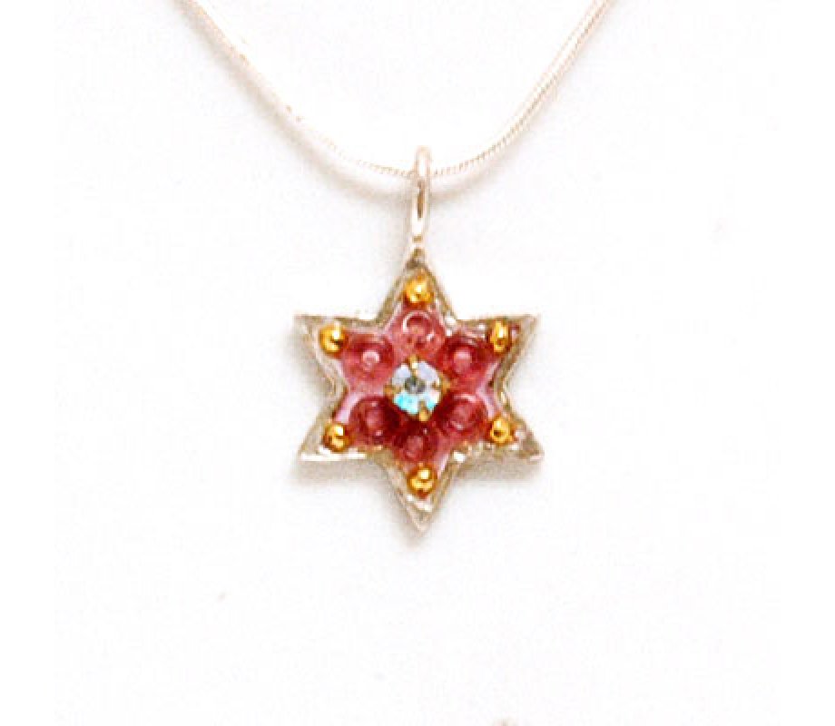 Pink Enamel Star of David Pendant by Ester Shahaf