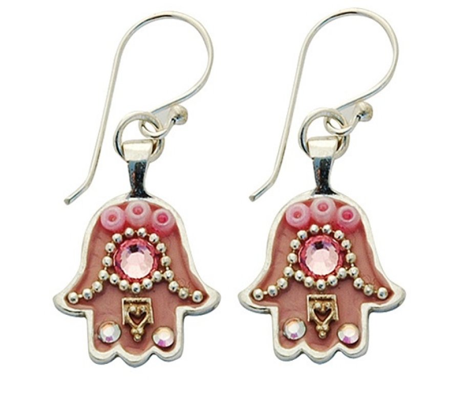 Pink Hamsa Earrings by Ester Shahaf