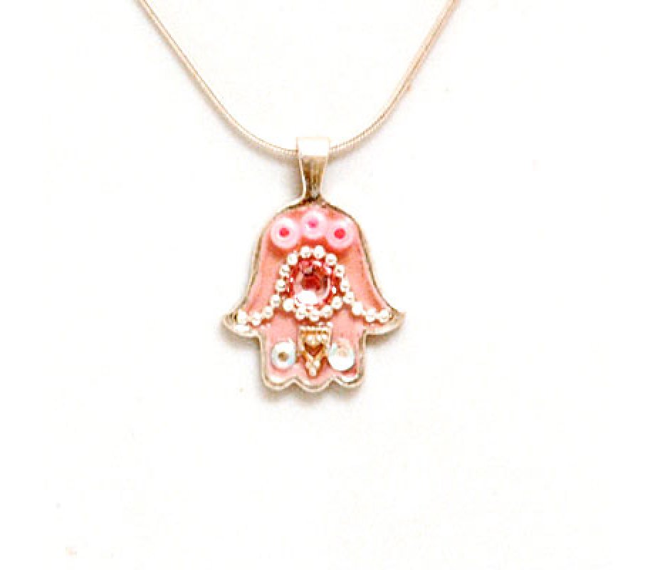 Pink Mini Hamsa Necklace by Ester Shahaf