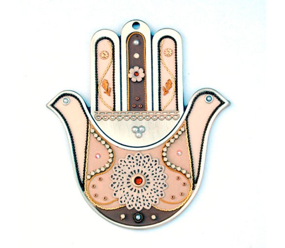 Pink-Beige Flower Design Wall Hamsa